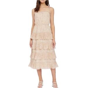Lucy Paris, Elegant Cream and pink Tiered ruffle Dress, Size L